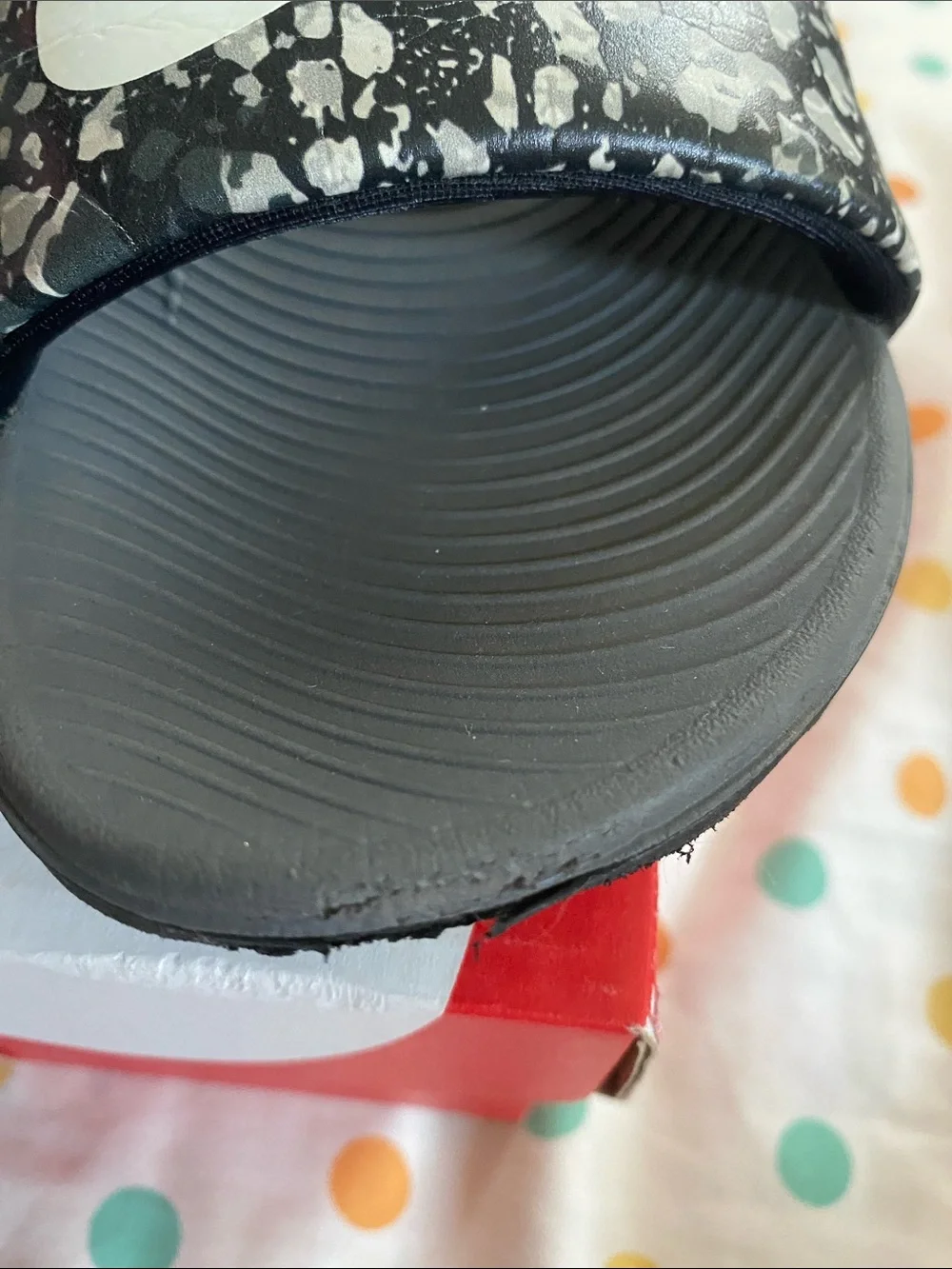 Nike Kids Black/White Marble Print Slide Sandals